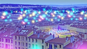 Vue de Lyon pendant un week-end d'été avec des événements en plein air et une ambiance festive.