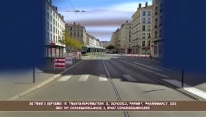 Vues des rues de Lyon pendant une grève, montrant des transports publics vides.